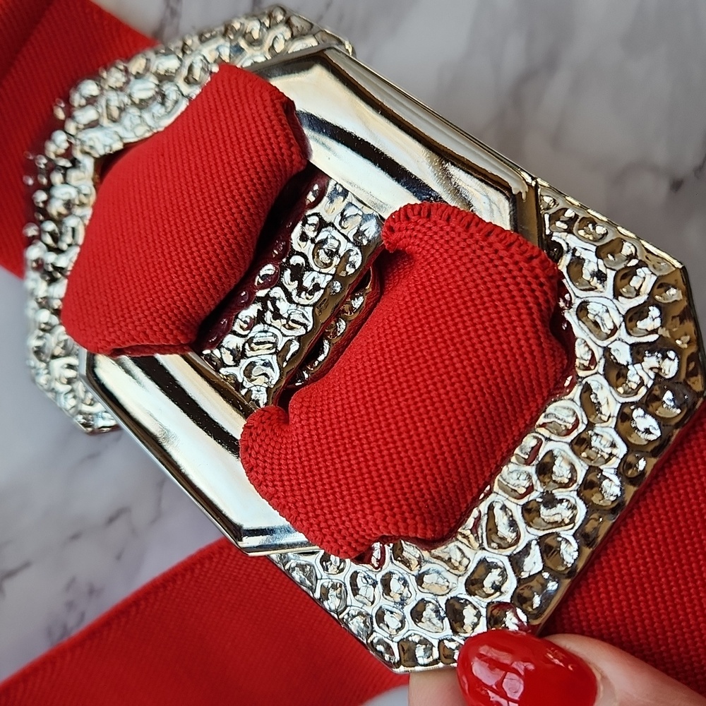 90's Vintage Massive Silver Buckle Stretch Belt